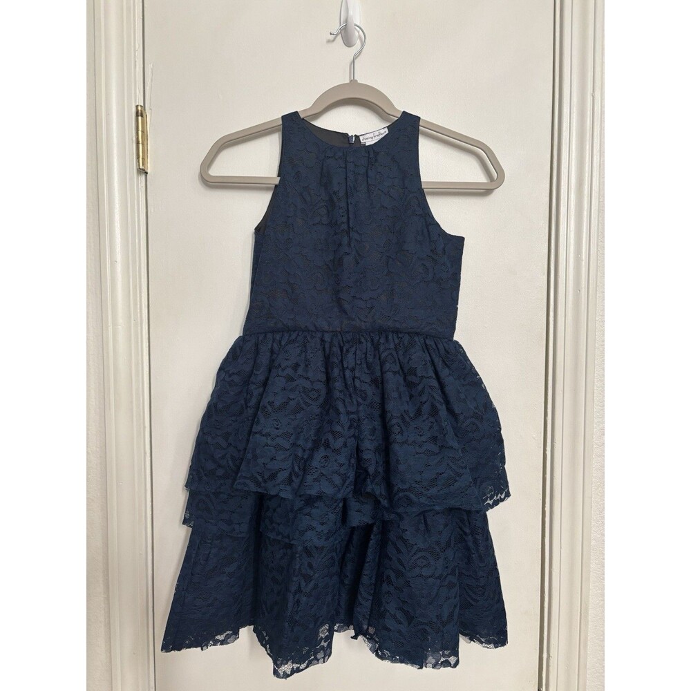 Chasing Fireflies Girls Navy Lace Party Dress Sz 10 with Tulle Underlining